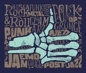 Print for T-shirt. Rock music. Grunge. Vector illustration. Hand lettering. 