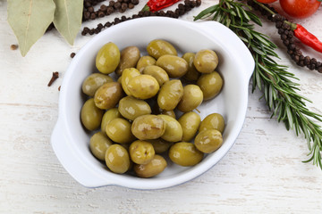 Green olives in the bowl