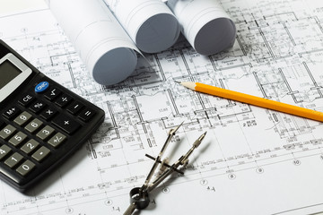 Architectural blueprints close up