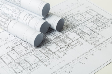 Architectural blueprints close up