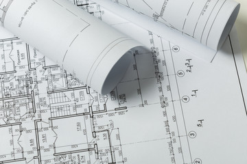 Architectural blueprints close up