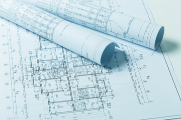 Architectural blueprints close up