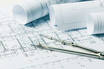 Architectural blueprints close up