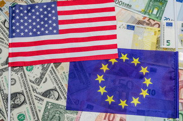flag europe and dollar with banknotes