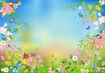 Obraz na płótnie Canvas wiosenne tło z kwiatami, 
