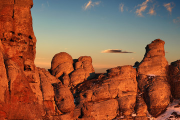 red rocks in light of rising sun