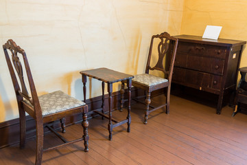 old vintage wooden chair and table.