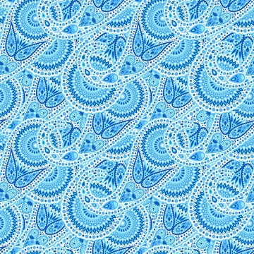 Solid Blue Waves Paisley Pattern