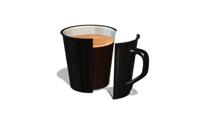 black coffee cup split isolated on white