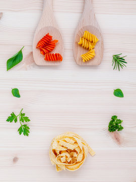 Italian food concept pasta with vegetables olive oil  with spice