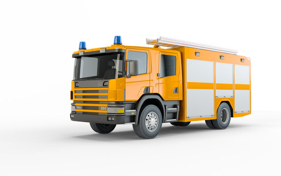 Yellow Firetruck Isolated On A White Background