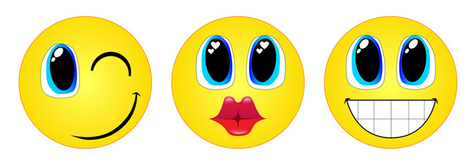 Three emoticons. Wink, kiss and smile.