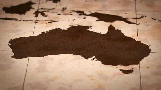 Old paper World Map, Macro, Australia.