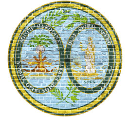 South Carolina Seal US flag painted on old vintage brick wall