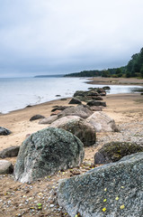Fototapeta na wymiar Rocky beach on the Gulf of Finland. Sillamae, Estonia