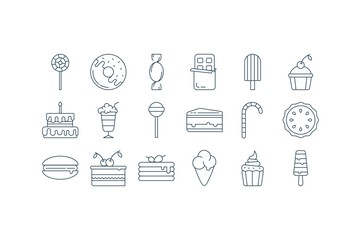 Set of outline stroke Dessert and Sweet  icon