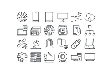 Wireless technology icon set.Line art. Stock vector.