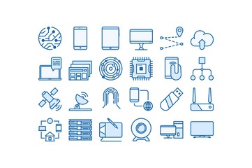 Wireless technology icon set.Line art. Stock vector.