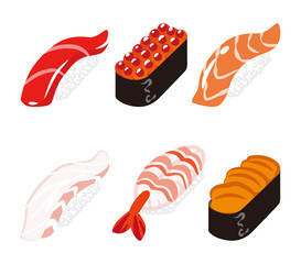 寿司　六貫　白バックセット- Sushi Six Objects set