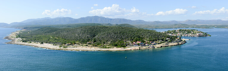 Fototapeta na wymiar Coast of Santiago de cuba with entrance to the harbor