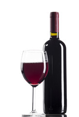 Red wine bottle and glass