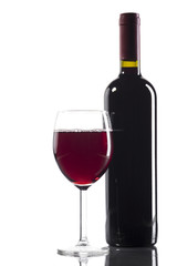 Red wine bottle and glass