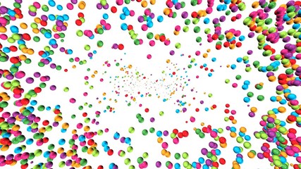 3D: Mit rasanter Geschwindigkeit verschwinden bunte Perlen im weißen Hintergrund – Film, Video, Animation 