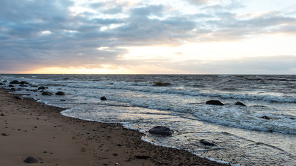 Storm large wave on the shore of the Baltic sea