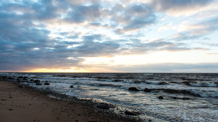 Storm large wave on the shore of the Baltic sea