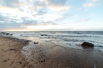 Storm large wave on the shore of the Baltic sea