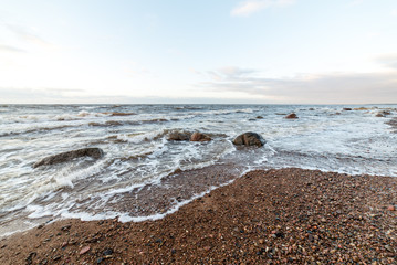 Storm large wave on the shore of the Baltic sea