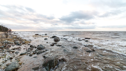 Storm large wave on the shore of the Baltic sea