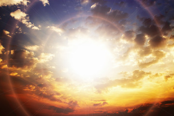  beautiful skylight sunset. Nature composition. over bright