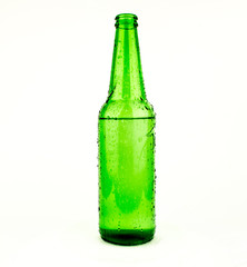 Beer bottles of green glass background, glass texture / green bottles / Bottle of beer with drops on white background. With clipping path / Texture water drops on the bottle of beer.