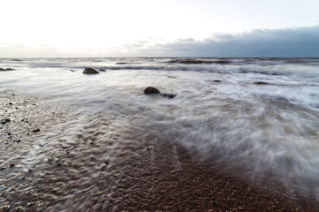 Storm large wave on the shore of the Baltic sea