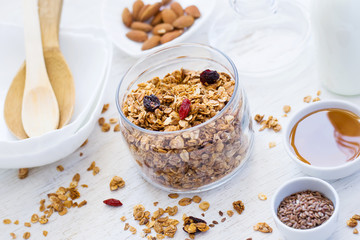 healthy breakfast. Fresh granola with dried berries and nuts on 
