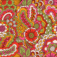 Hand drawn seamless pattern with floral elements. 