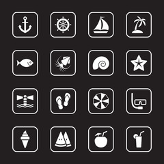 white flat icon set 9 with rounded rectangle frame for web design, user interface (UI), infographic and mobile application (apps)