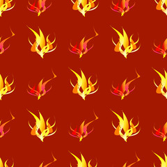 Abstract seamless red, orange and yellow pattern with fire and flames