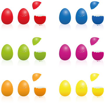 Easter eggs - fillable cracked packing in various vibrant colors. Three-dimensional isolated vector illustration over white.
