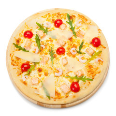Pizza with seafood. Top view
