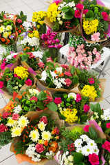 Different flowers bouquets background