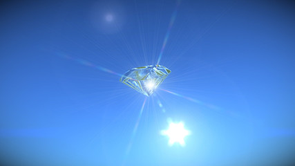 Diamant schwerelos vor blauem Himmel mit Spiegelung  IX
