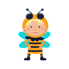 Child Wearing Costume of Bee. Vector Illustration