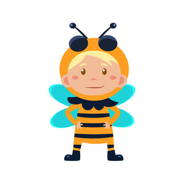 Child Wearing Costume of Bee. Vector Illustration