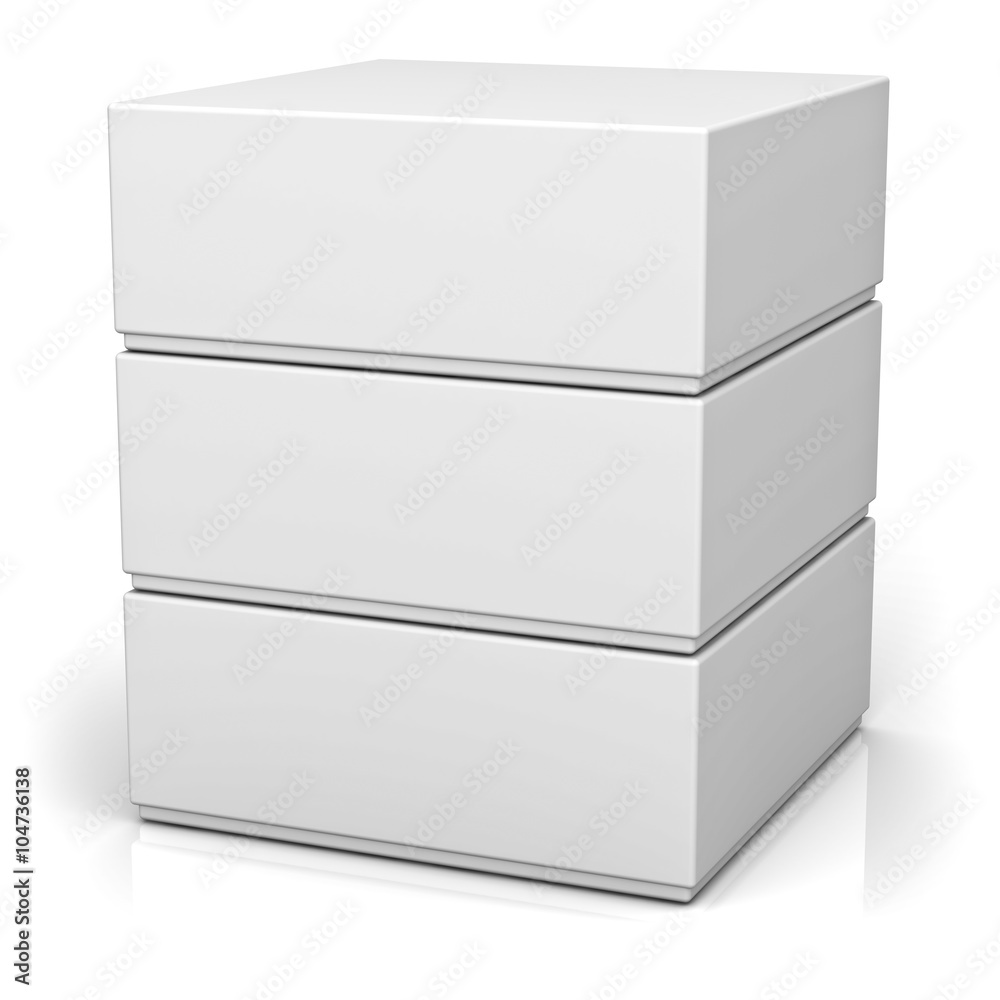 Poster Three blank boxes with lids isolated on white background with reflection