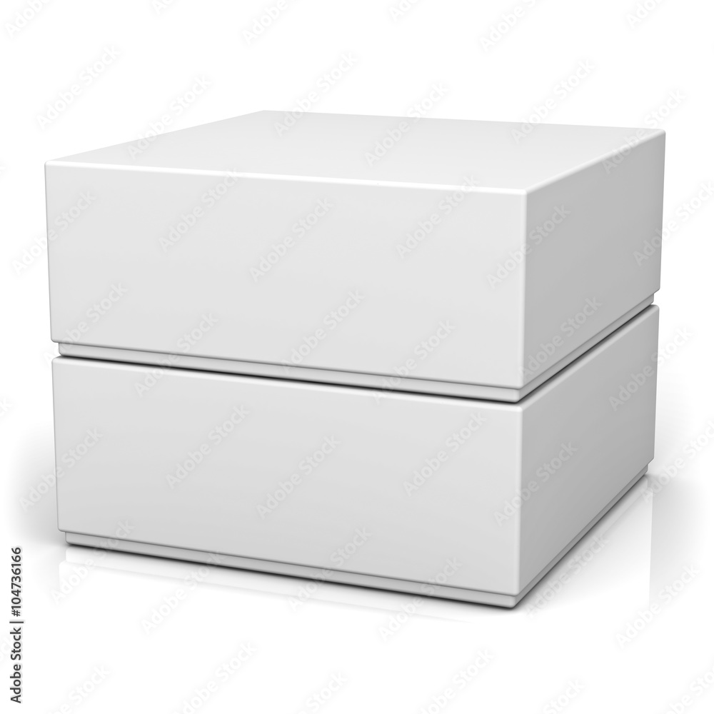 Poster Two blank boxes with lids isolated over white background with reflection