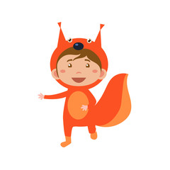 Child Wearing Costume of Squirrel. Vector Illustration