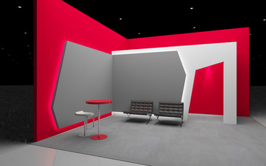 red exhibition stand 3d Rendering