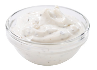 Sour Cream with fresh herbs (isolated on white)